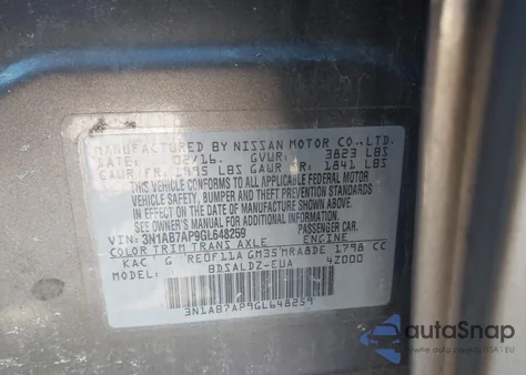 2016 Nissan Sentra Sv z USA, uszkodzony, nr VIN 3N1AB7AP9GL648259